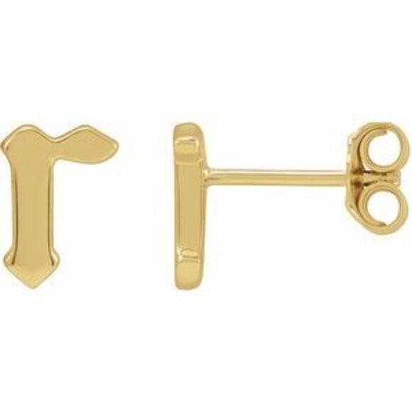 Kazi Luxury 14K Yellow Gold Single Gothic Initial R Earring